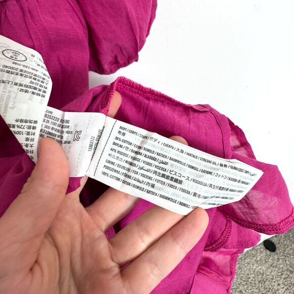 Abercrombie & Fitch Emerson Textured Puff Sleeve Pleated Mini Dress Hot Pink - Picture 3 of 4